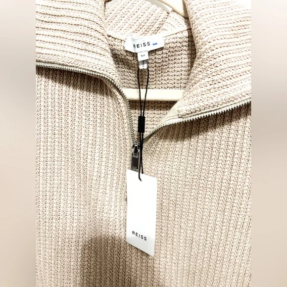 REISS NWT Fox Textured Funnel Neck Jumper Beige Half-Zip Sweater Quarter Zip - Picture 5 of 11